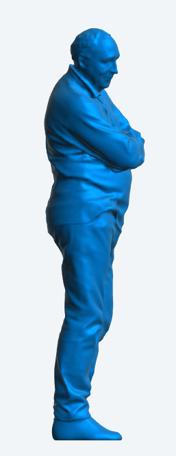 M9 Rc tamiya truck figure 65 year old man, slightly overweight with beer belly arms crossed thin bald receding hair polo shirt cover belt and waist