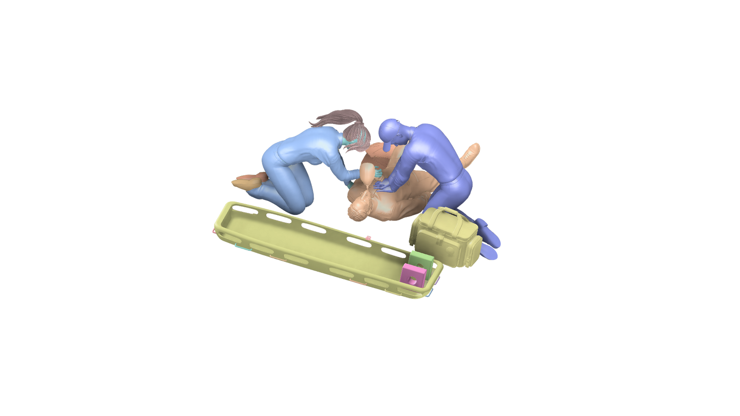 EMS28B – Scale Model Figure: Female Paramedic Kneeling, Performing CPR with Resuscitation Bag