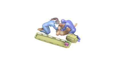 EMS28B – Scale Model Figure: Female Paramedic Kneeling, Performing CPR with Resuscitation Bag