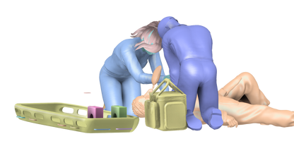 EMS28B – Scale Model Figure: Female Paramedic Kneeling, Performing CPR with Resuscitation Bag