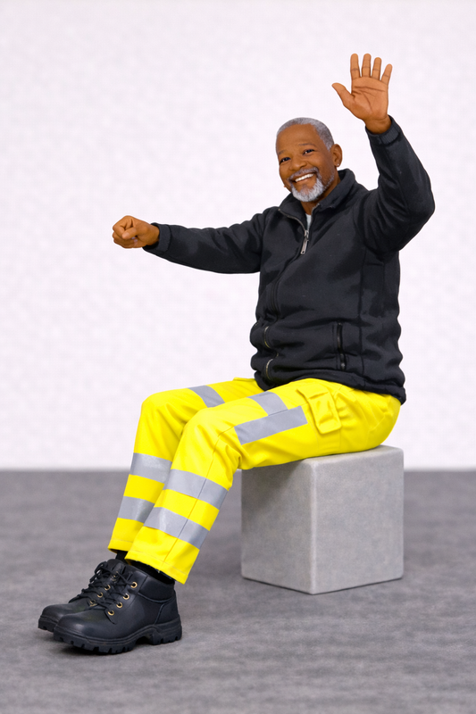 C28 Fahrerfigur – Winkende Pose, Warnschutzkleidung Unbemalt
