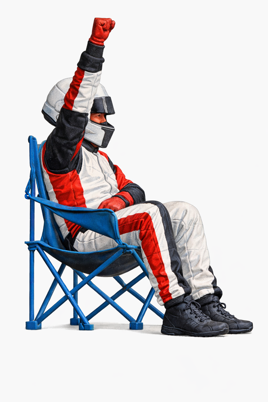 C66 Seated Le Mans GT Pit Crew Figure – Unpainted Scale Model Motorsport Crew Member