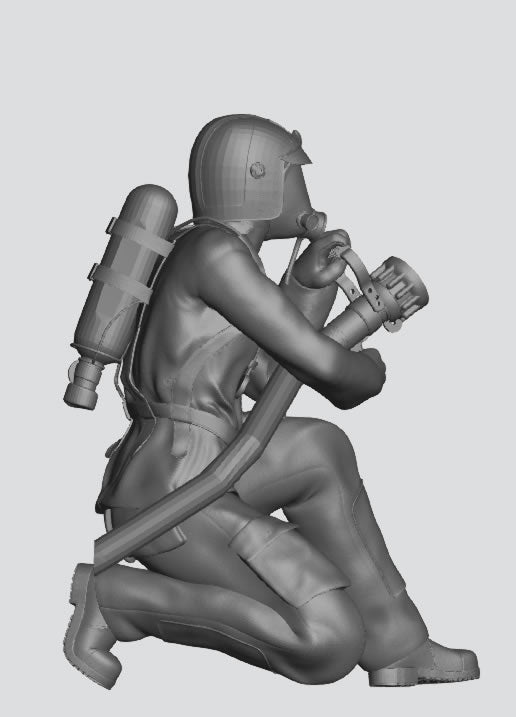 EMS24 Scale model figure Firefighter with Hose – Kneeling Emergency Response Pose