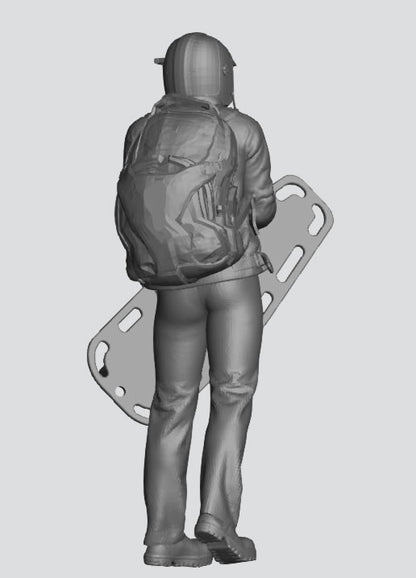 EMS26 – 1/72  Firefighter / EMT Carrying Spine Board with Large Rucksack
