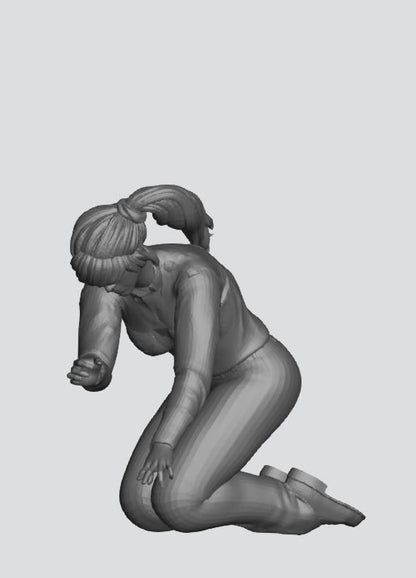 EMS28B – Scale Model Figure: Female Paramedic Kneeling, Performing CPR with Resuscitation Bag
