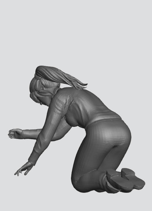 EMS28B – Scale Model Figure: Female Paramedic Kneeling, Performing CPR with Resuscitation Bag