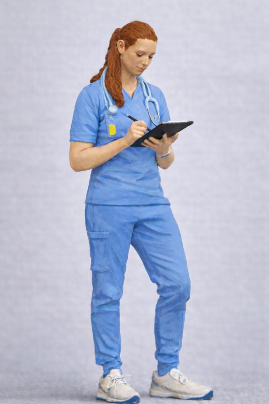 EMS30 Unpainted Scale Model Figure: Female Doctor with Stethoscope