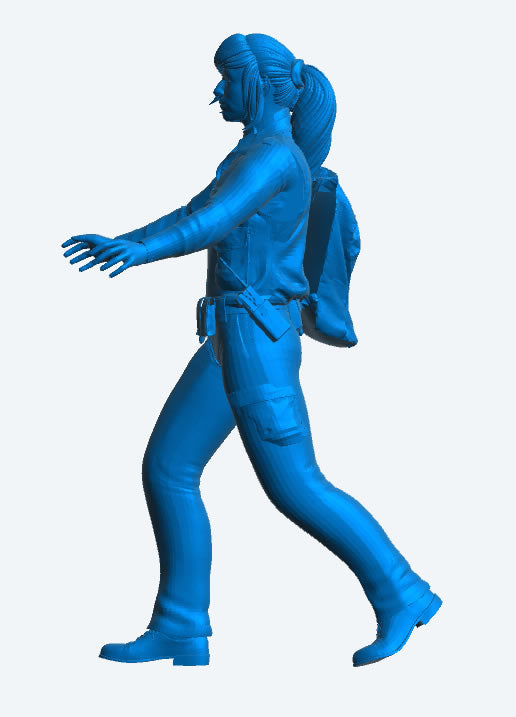 EMS33 – Scale Model Figure: Female Paramedic with Backpack Pushing Stretcher