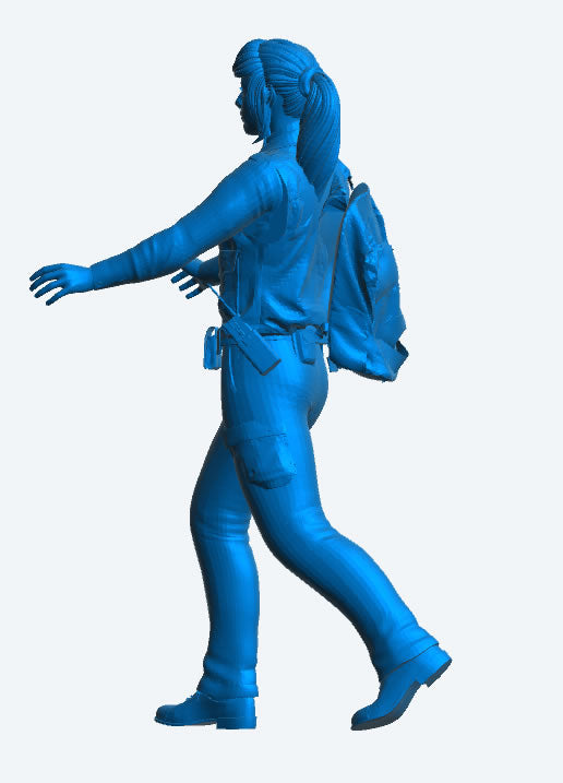 EMS33 – Scale Model Figure: Female Paramedic with Backpack Pushing Stretcher