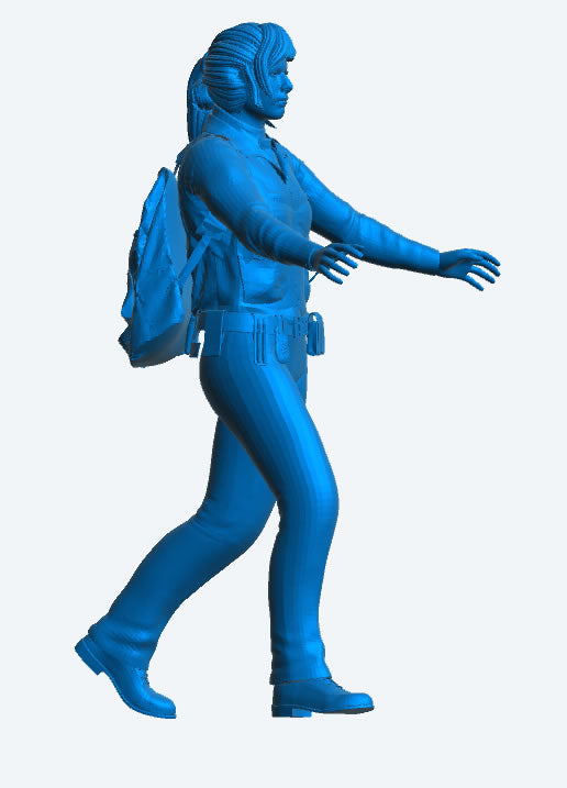 EMS33 – Scale Model Figure: Female Paramedic with Backpack Pushing Stretcher