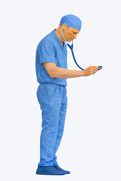 EMS38 Doctor Using Stethoscope – Scrubs & Surgical Cap Unpainted