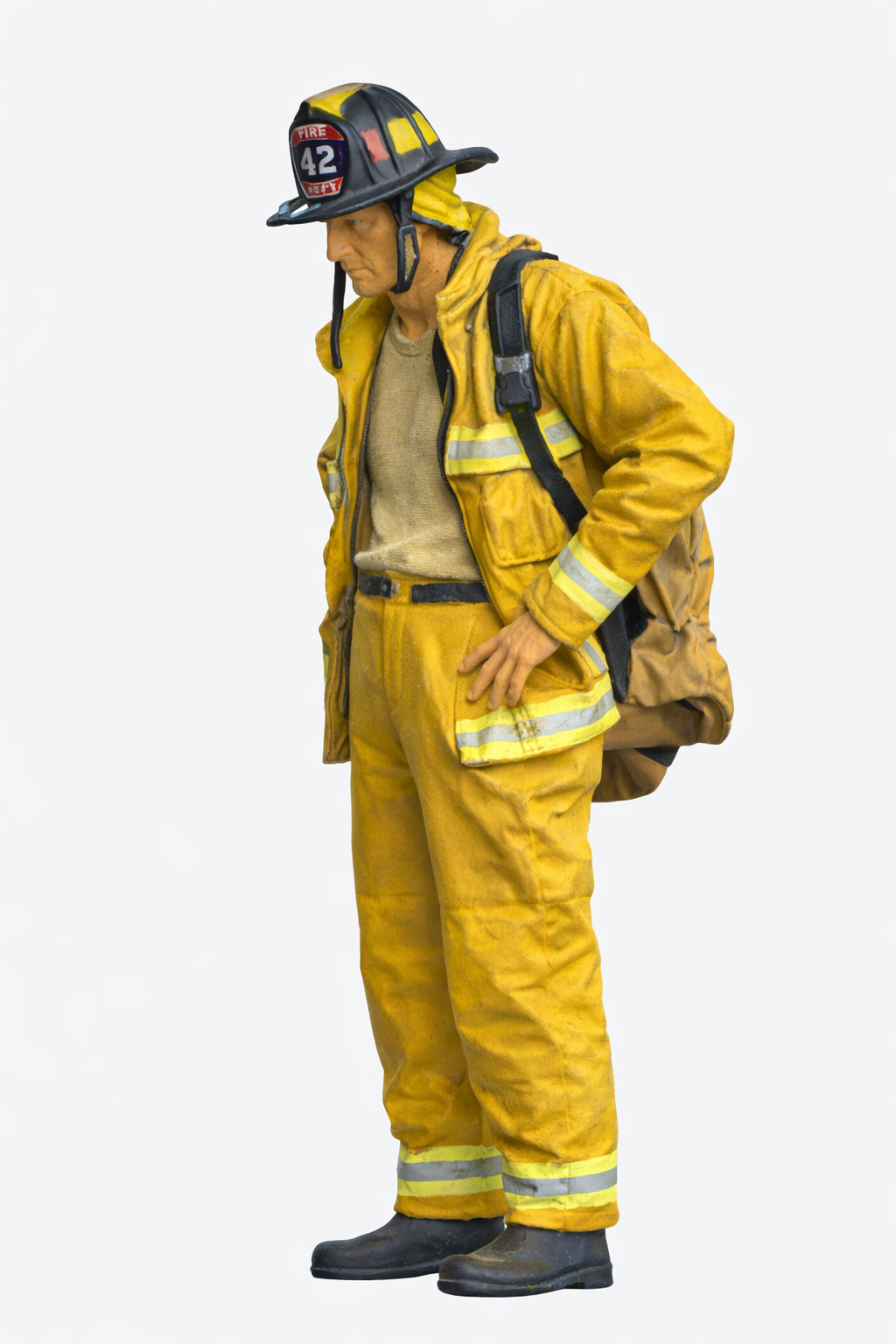 EMS40 USA Firefighter Looking Down – Jacket Open 3D Scanned, Unpainted