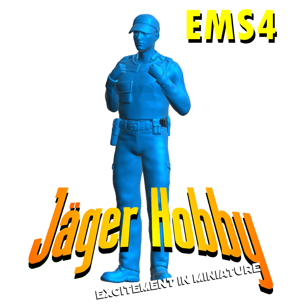 EMS4 Young Police Officer in Soft Cap – Scale Model Figure with Stab Proof Vest, Pouches, and Radio