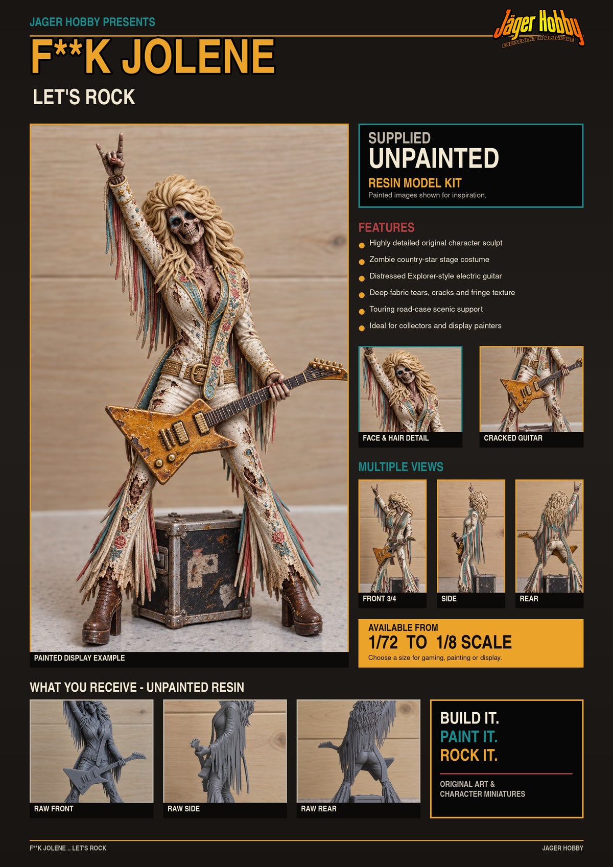 K1 – F**K JOLENE – LET’S ROCK! Undead Country Queen – Unpainted Multi-Scale Resin Figure