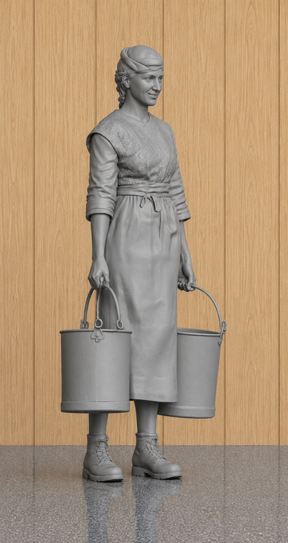 L37 1930s Farm Dairy Worker Figure – Unpainted Scale Model Rural Farm Woman  James Herriot Era