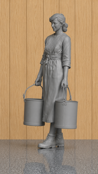 L37 1930s Farm Dairy Worker Figure – Unpainted Scale Model Rural Farm Woman  James Herriot Era