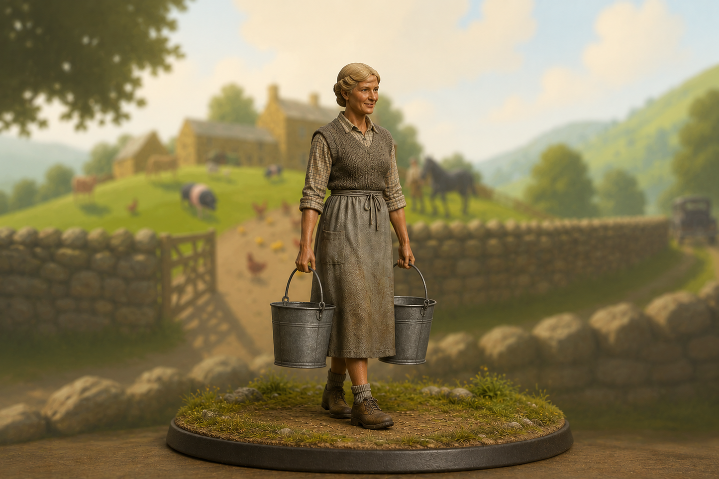 L37 1930s Farm Dairy Worker Figure – Unpainted Scale Model Rural Farm Woman  James Herriot Era