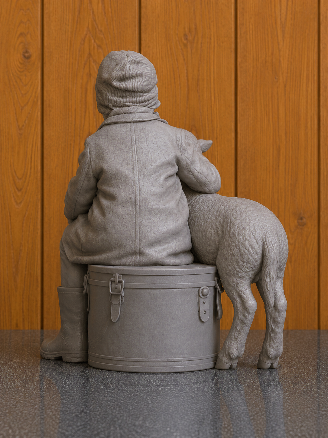 L40 1930s Farm Child Feeding Lamb – Unpainted Scale Model Rural Figure  James Herriot Era