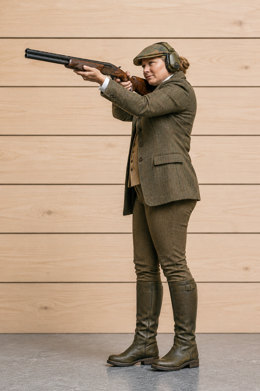 L6 Female Shooter with Ear Defenders | Country Sports Shooting Figure | Unpainted