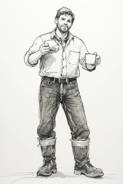 M102  Workman with Bacon Butty & Mug Unpainted Scale Model Figure