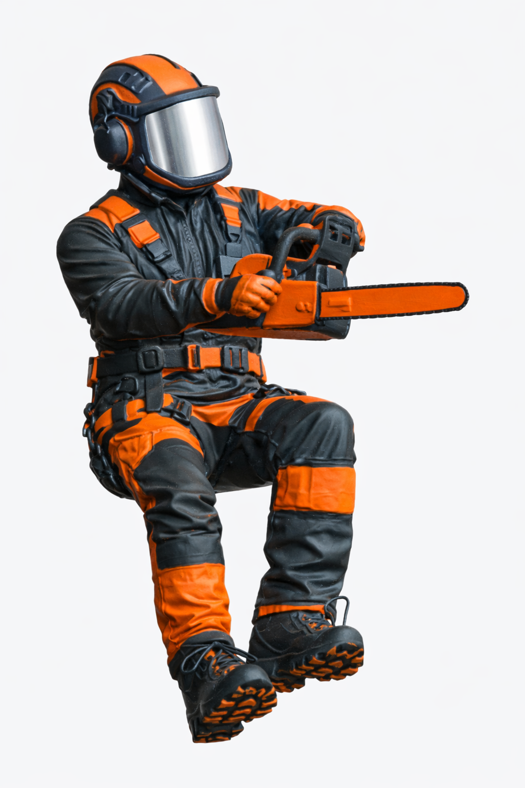 M116 Suspended Tree Surgeon Figure – Chainsaw Operator Aloft Unpainted