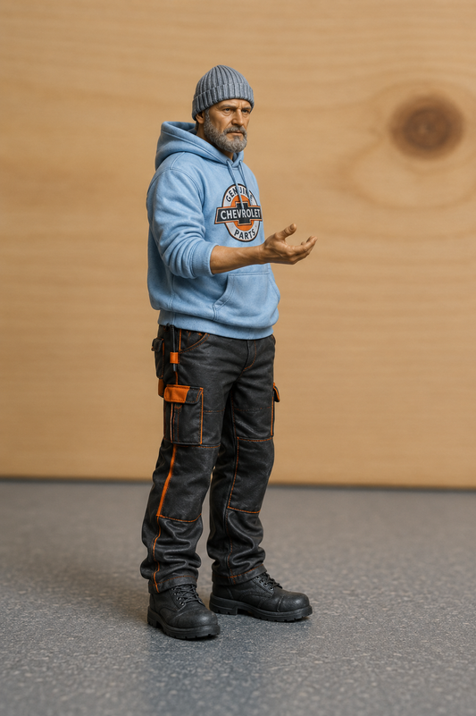 M120 Scale Model Crew or Mechanic Figure in Hoodie and Beanie – Open Hand Conversation Pose – Multi Scale – Unpainted