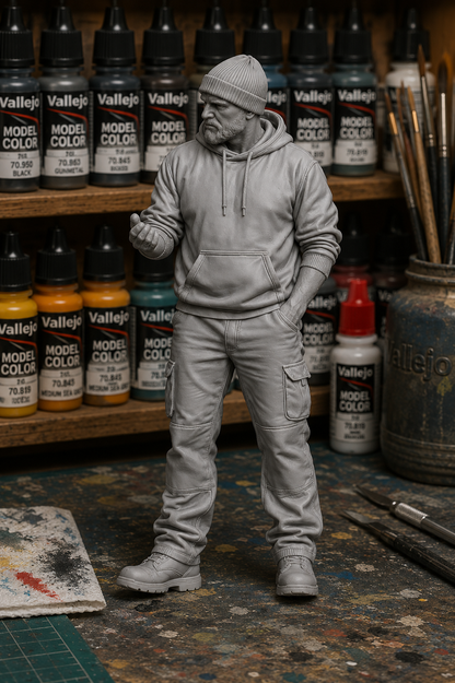 M120 Scale Model Crew or Mechanic Figure in Hoodie and Beanie – Open Hand Conversation Pose – Multi Scale – Unpainted