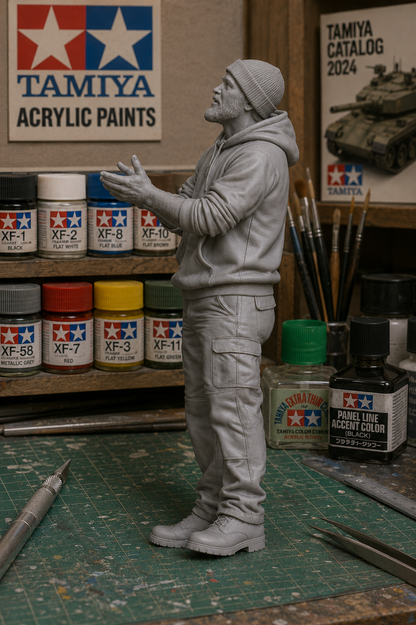 M121 Scale Model Workman or Crew Figure Laughing and Clapping – Hoodie and Beanie – Multi Scale – Unpainted
