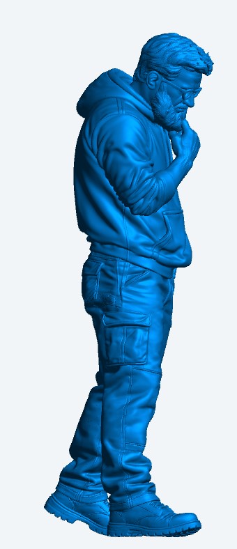 M122 Scale Model Workman or Crew Figure Thinking Pose – Hoodie and Glasses – Multi Scale – Unpainted
