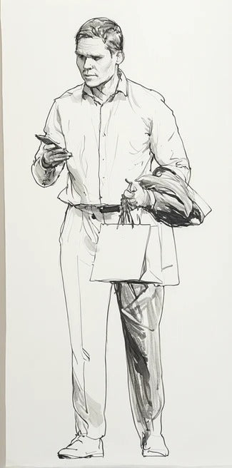 M18 Smart Man with Bag Looking at Phone – Scale Model Figure