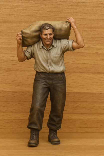 1/48 Labourer Figurine Carrying Sack  Miniature