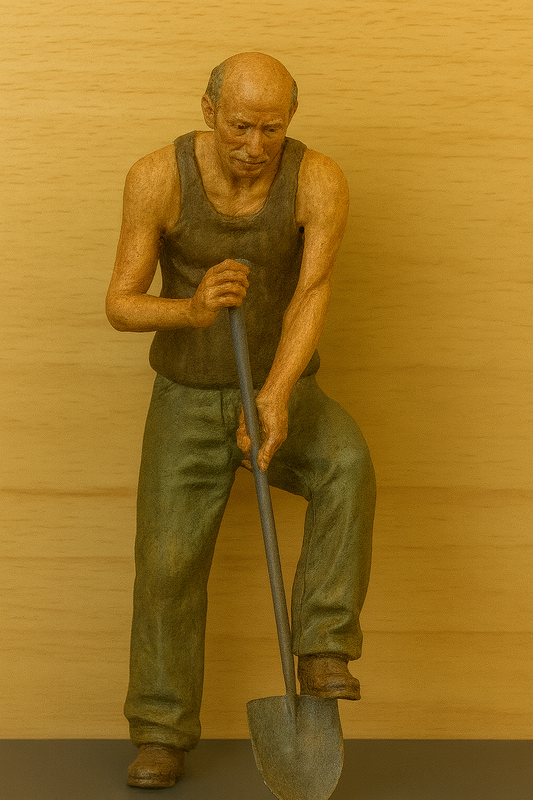 Man Shovelling with One Foot on the Spade. This 3D printed figure