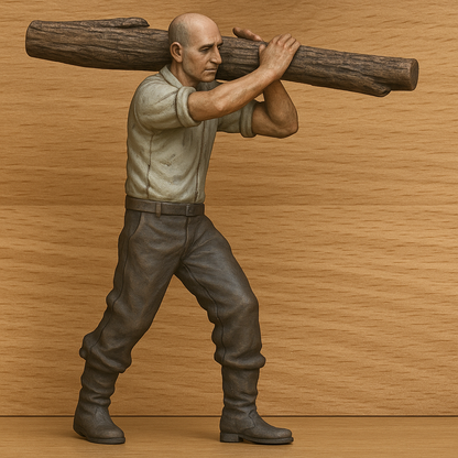  M51 – Lumberjack Carrying Log on Shoulder, a finely detailed 1:48 scale figure 