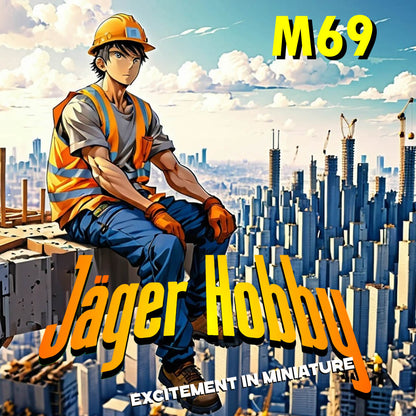 M69 – Young Man in Hard Hat Sitting on a Building Site | 1:48 Scale Diorama Figure