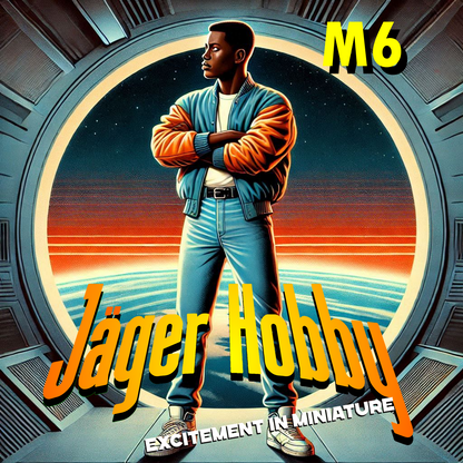 M6 model man with very short hair, dressed in a tight-fitting baseball jacket for RC Cars Trucks and boats