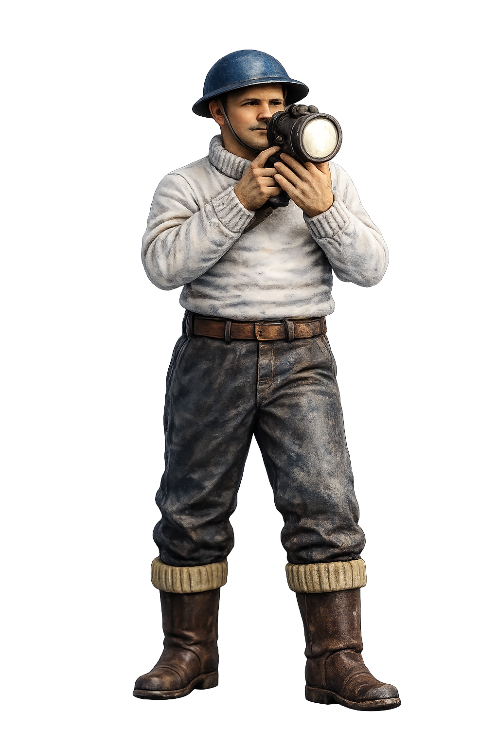N11 WWII Naval Crew Figure – Sweater and Helmet, Signalling with Hand-Held Lamp – Unpainted Multi-Scale (Copy)