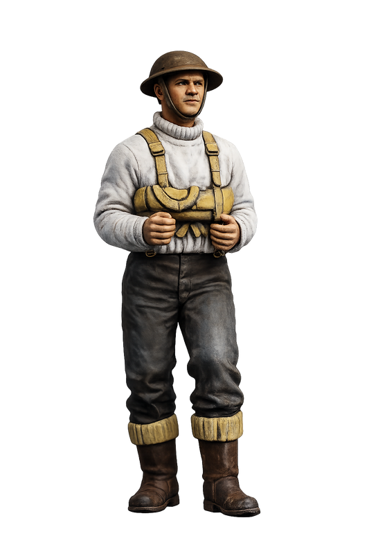 N17 WWII Whaleback Crew Figure – Sweater and Helmet, Holding Handles – Unpainted Multi-Scale