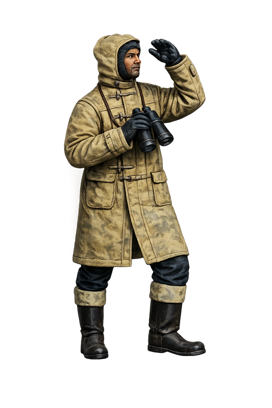 N19 Naval Crew Figure – Cold Weather Duffle Coat, Holding Binoculars – Unpainted Multi-Scale