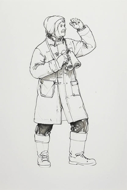 N19 Naval Crew Figure – Cold Weather Duffle Coat, Holding Binoculars – Unpainted Multi-Scale