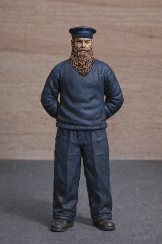 N22 Older Naval Crew Figure – Ratings Cap with Full Submariner Beard – Unpainted Multi-Scale
