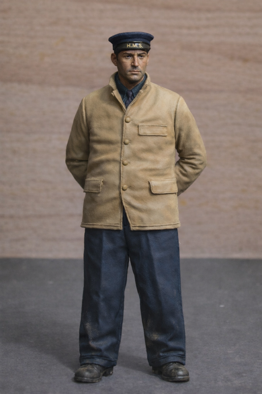 N23 Naval Crew Figure – Ratings Cap and Moleskin Jacket, Standing at Ease – Unpainted Multi-Scale