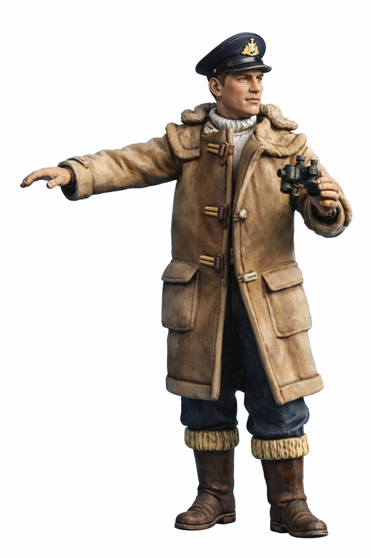 N24 Naval Officer Figure – Duffle Coat, Holding Binoculars and Shouting – Unpainted Multi-Scale