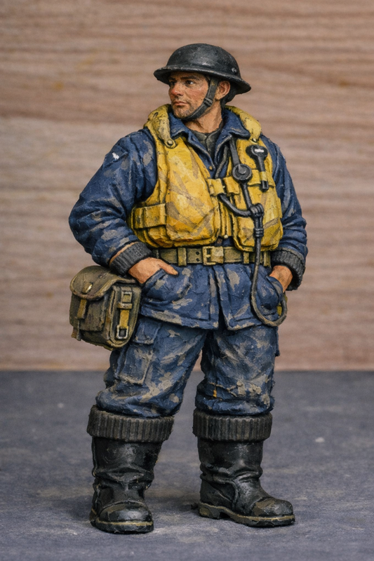 N28 ASRL WWII RAF Rescue Crewman Figure – Life Jacket and Brodie Helmet, Standing at Ease – Unpainted Multi-Scale