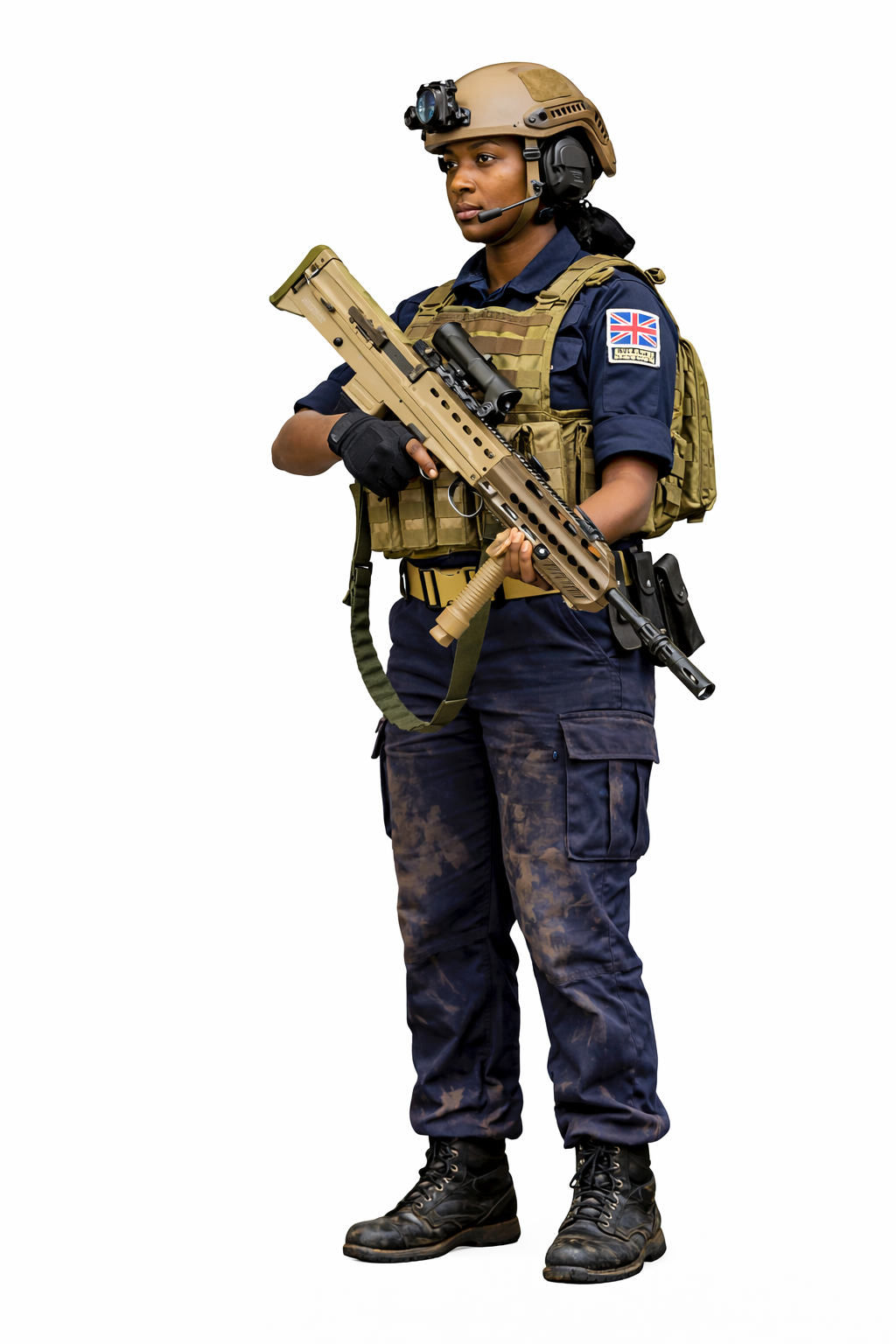 N36 Female Royal Navy Crew Figure – Rifle at Port – Unpainted Multi-Scale Model