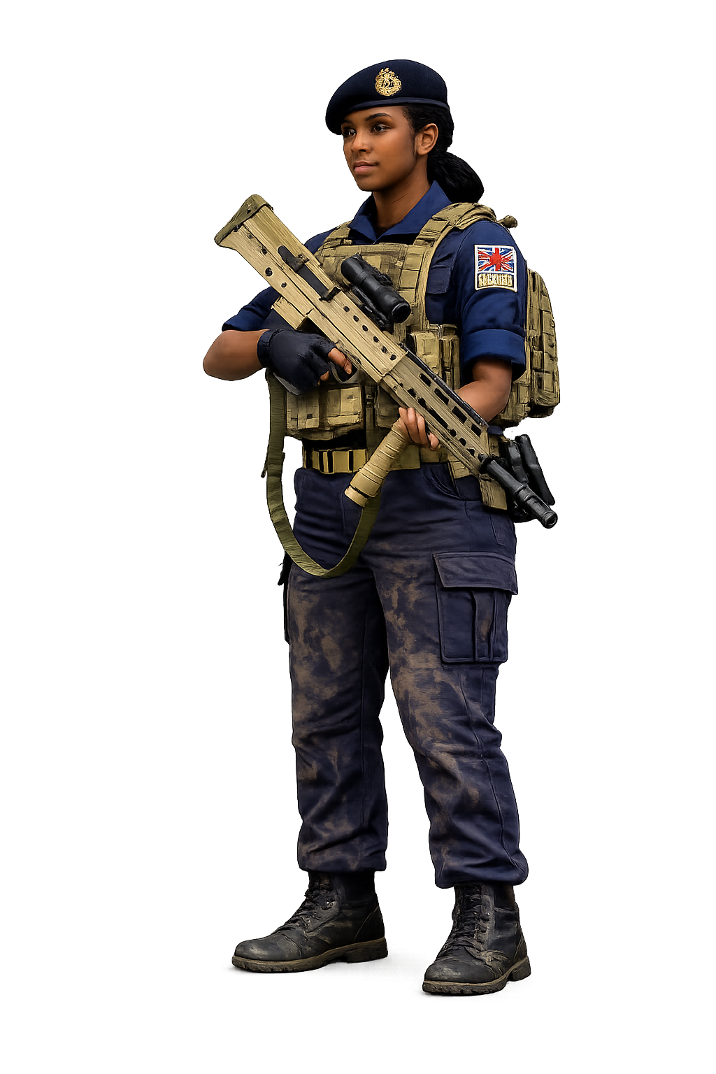 N37 Female Royal Navy Crew Figure – Armed Guard (Beret) – Unpainted Multi-Scale Model