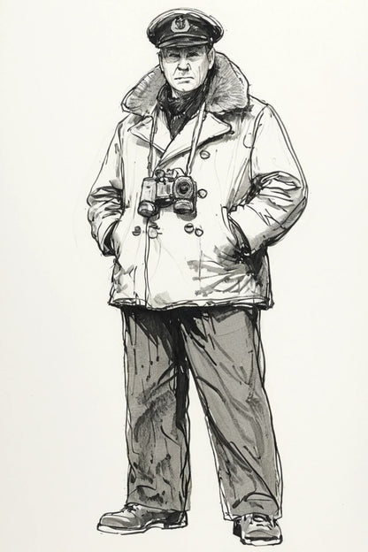 N56 Scale Model Figure Naval Officer in Heavy Weather Gear Flower-Class Corvette Unpainted