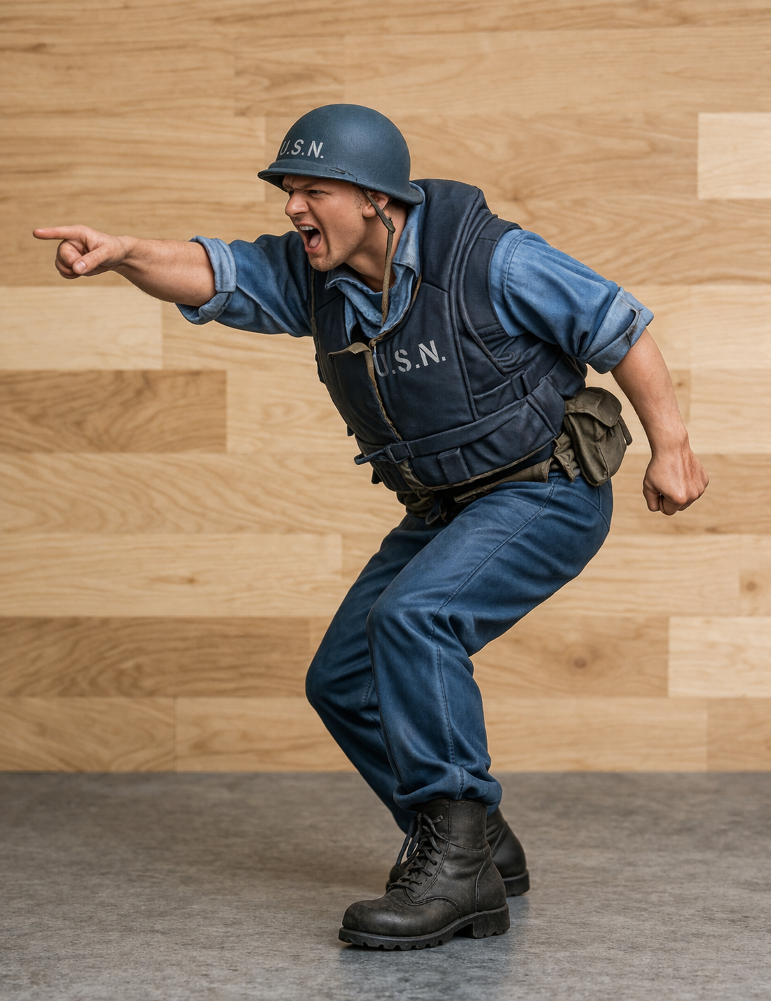 N62 Scale Model Figure – US Navy Deck Crewman Pointing Unpainted