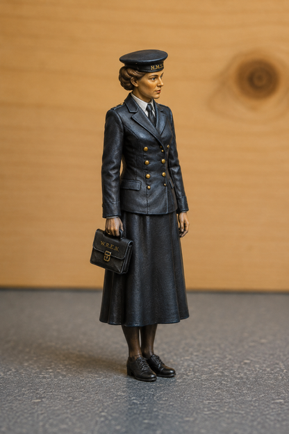 N85 WWII WREN Women's Royal Naval Service – Standing with Dispatch Case – Unpainted Scale Model Figure