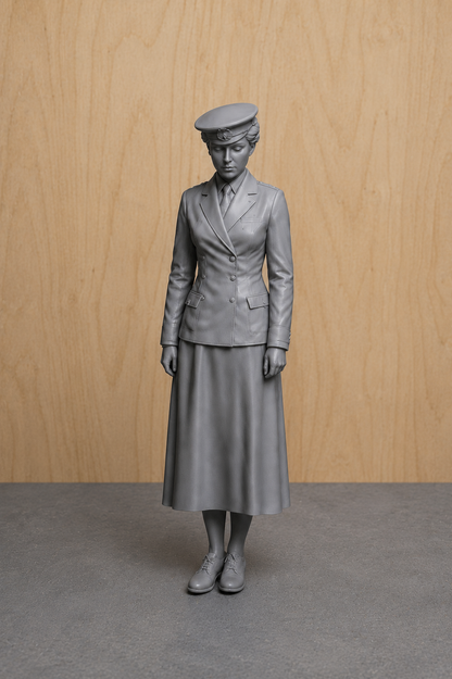 N85 WWII WREN Women's Royal Naval Service – Standing with Dispatch Case – Unpainted Scale Model Figure