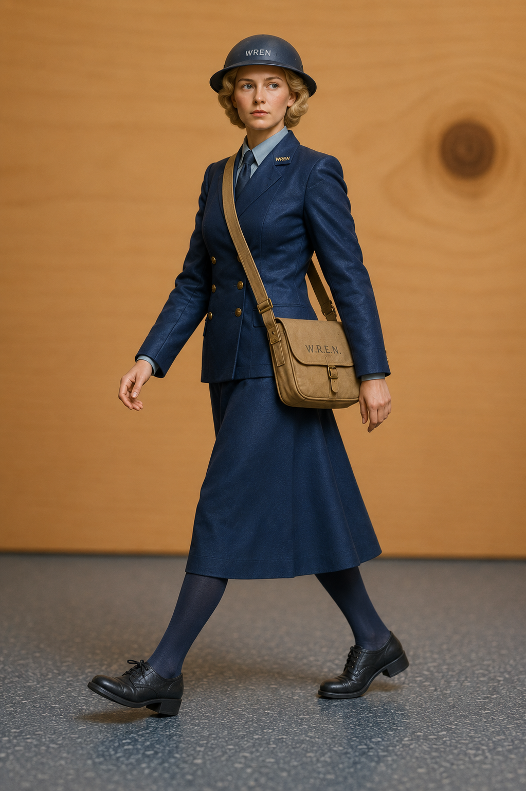 N87 WWII WREN – Walking with Steel Helmet & Service Satchel – Unpainted Scale Model Figure